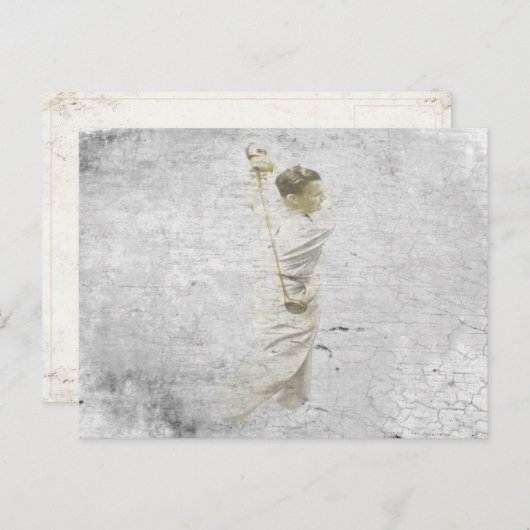 Postkarte mit Golden Golfer Holzkohle Zeichnend (Vorne/Hinten)