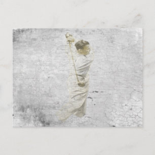 Postkarte mit goldenem Golfer-Kohlezeichnung
