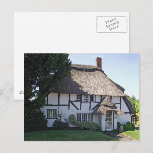 Postkarte mit halbem Strohdach der Hütte (Vorne/Hinten)