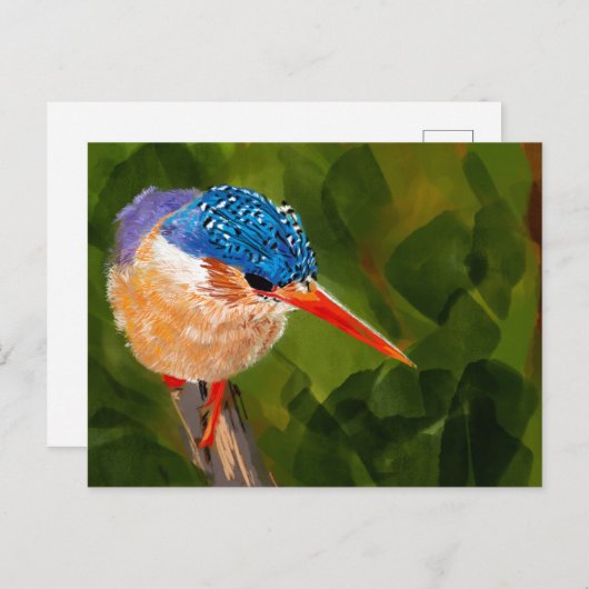 Postkarte mit handgemaltem Eisvogel (Vorne/Hinten)