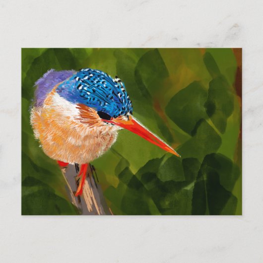 Postkarte mit handgemaltem Eisvogel (Vorderseite)