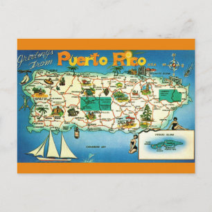 Postkarte mit Karte der Inseln Vieques und Puerto 