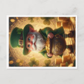 Postkarte mit Kobold und Goldtopf zum St. Patrick' (Vorderseite)