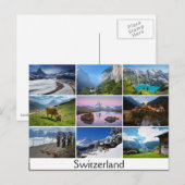 Postkarte mit Landschaften und dem Text: Schweiz (Vorne/Hinten)