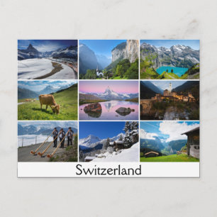 Postkarte mit Landschaften und dem Text: Schweiz