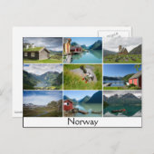 Postkarte mit Landschaften und Text: "Norwegen" (Vorne/Hinten)