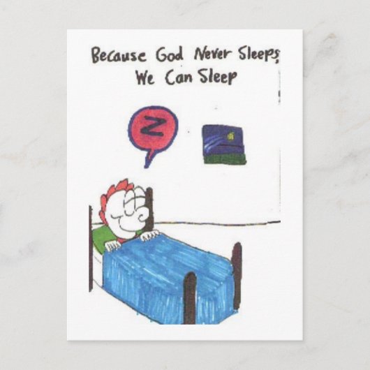 Postkarte mit lustigen Kirchenschildern (Vorderseite)