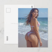 Postkarte mit Mädchen am Strand in Bikini und groß (Vorne/Hinten)