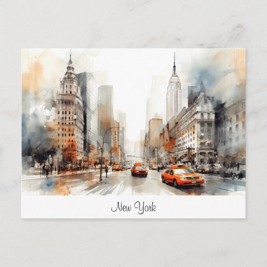 Postkarte mit New York City, gemalte Landschaft. (Vorderseite)
