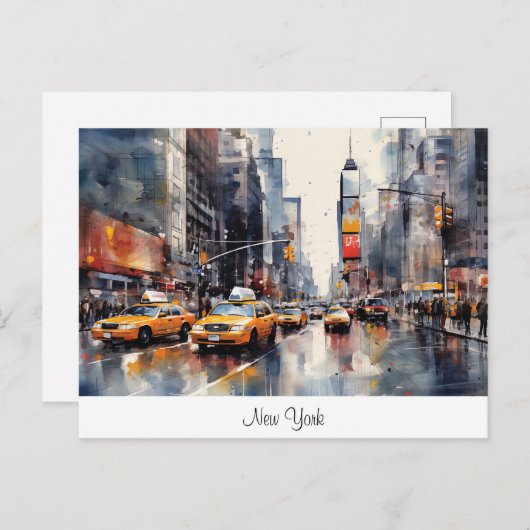 Postkarte mit New York City, gemalte Landschaft. (Vorne/Hinten)