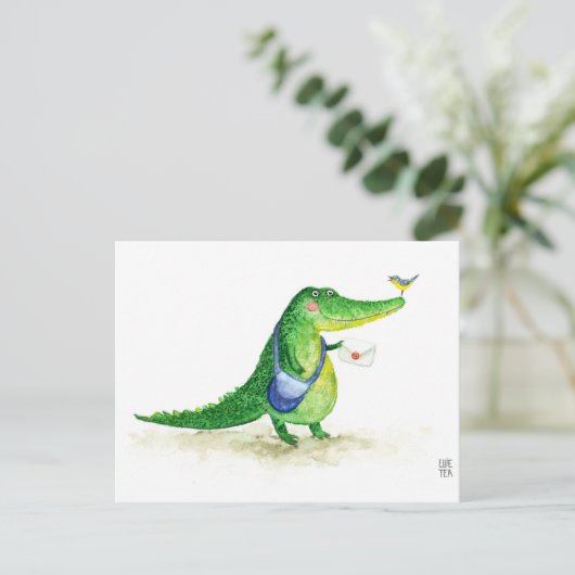 Postkarte mit Niedlichem grünen Krokodil verschieb (Stehend Vorderseite)