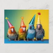 Postkarte mit Papageien mit Party Hats auf (Vorderseite)