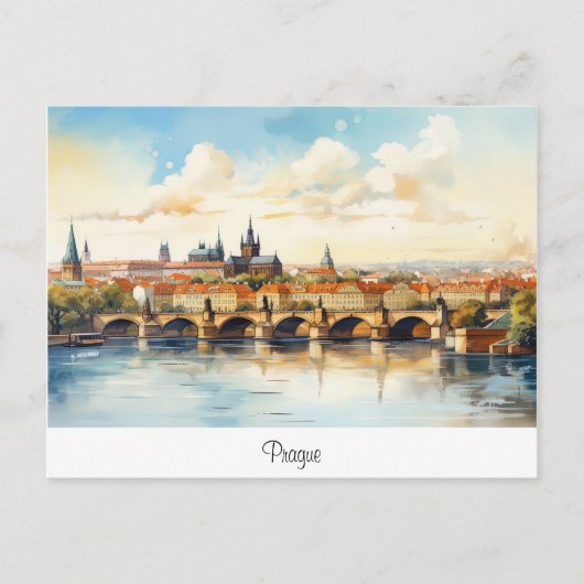Postkarte mit Prag, bemalte Landschaft. (Vorderseite)