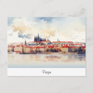 Postkarte mit Prag, bemalte Landschaft.