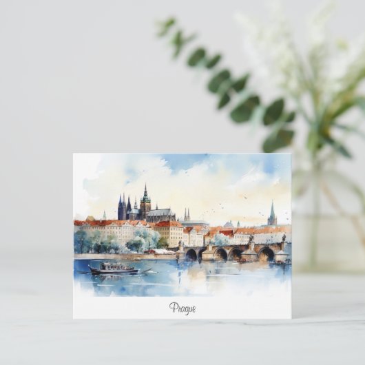 Postkarte mit Prag, bemalte Landschaft. (Stehend Vorderseite)
