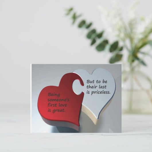 Postkarte mit Puzzleteilen aus rotem und weißem He (Stehend Vorderseite)