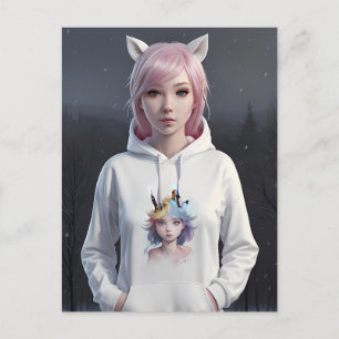 Postkarte mit rosa Haaren und Ohren