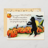 Postkarte mit schwarzer Katze, Kürbis singend, Hal (Vorne/Hinten)