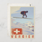 Postkarte mit Schweizer Vintager Skidruckerei (Vorne/Hinten)