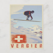 Postkarte mit Schweizer Vintager Skidruckerei (Vorderseite)