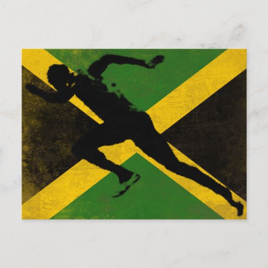 Postkarte mit Sprinter auf jamaikanischer Flagge (Vorderseite)