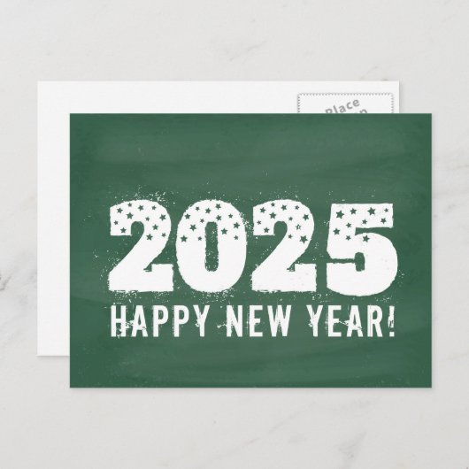 Postkarte mit Text von 2025 auf der Tafel. Neujahr (Vorne/Hinten)