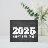 Postkarte mit Text von 2025 auf der Tafel. Neujahr (Stehend Vorderseite)