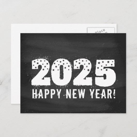 Postkarte mit Text von 2025 auf der Tafel. Neujahr (Vorne/Hinten)
