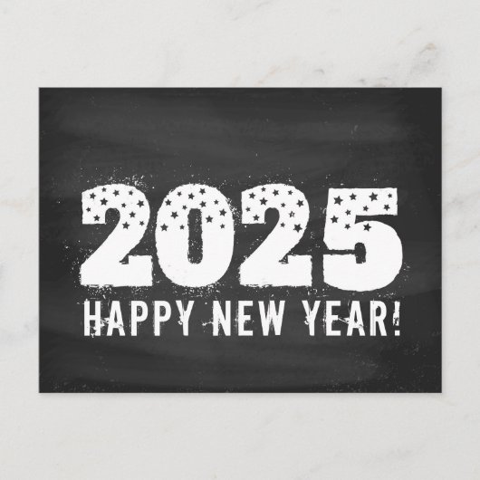 Postkarte mit Text von 2025 auf der Tafel. Neujahr (Vorderseite)