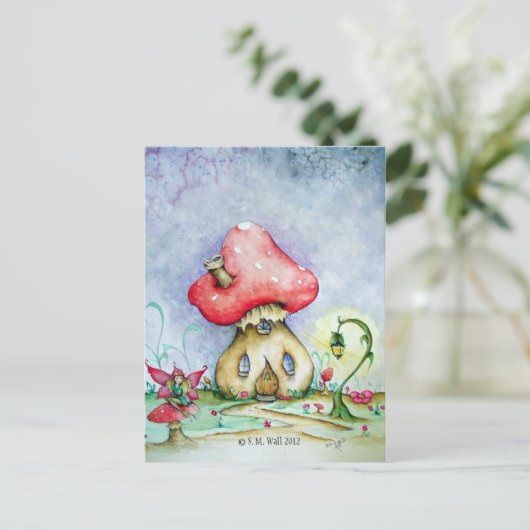Postkarte mit Toadstool House, Fee und Lampenpost (Stehend Vorderseite)