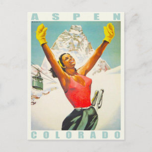 Postkarte mit Vintage-Ski-Druck aus Aspen
