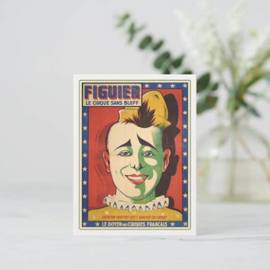 Postkarte mit Vintagem Circus Clown (Stehend Vorderseite)