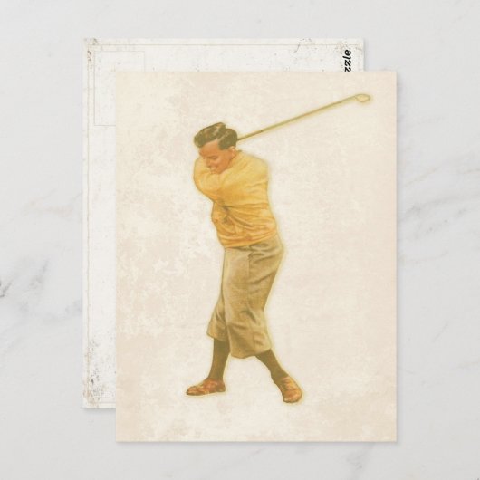Postkarte mit Vintagem Golf Player (Vorne/Hinten)