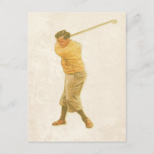 Postkarte mit Vintagem Golf Player