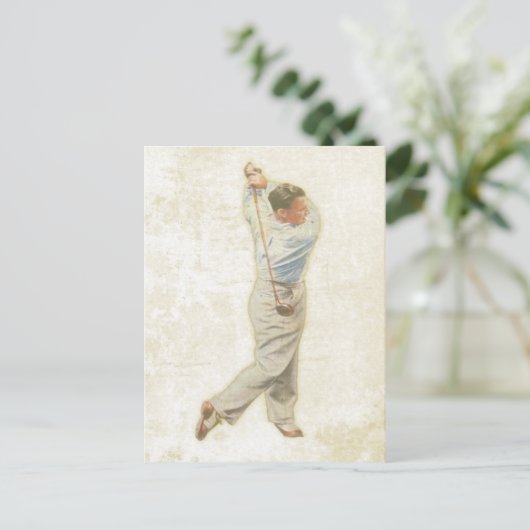 Postkarte mit Vintagem Golf Player (Stehend Vorderseite)