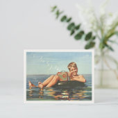 Postkarte mit Vintagem Jungen im Ozean (Stehend Vorderseite)