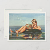Postkarte mit Vintagem Jungen im Ozean (Vorne/Hinten)