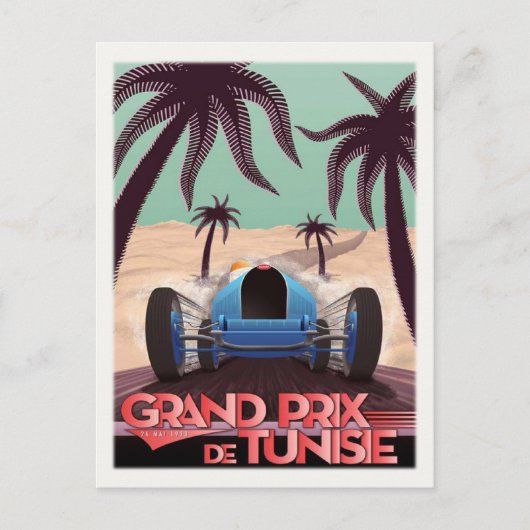 Postkarte mit Vintagem Rennplakat (Vorderseite)