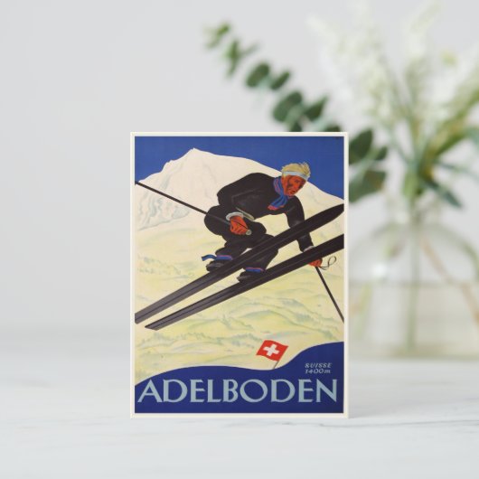 Postkarte mit Vintagem Skigebiet Print (Stehend Vorderseite)