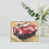 Postkarte mit Vintagem Sportwagenposter drucken (Stehend Vorderseite)