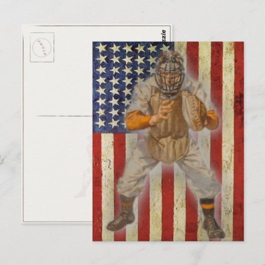 Postkarte mit Vintagen Baseball-Grüße (Vorne/Hinten)