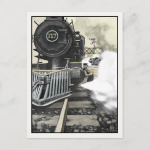 Postkarte mit Vintager Eisenbahnausstellung