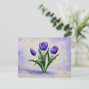 Postkarte mit violetten Tulpen