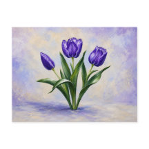 Postkarte mit violetten Tulpen
