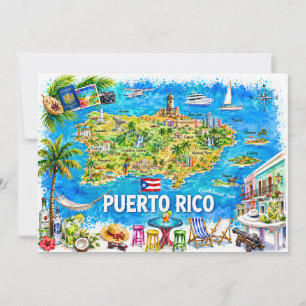 Postkarte mit Wasserfarben-Reisekarte von Puerto R