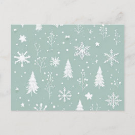 Postkarte mit weißen Bäumen und Schneeflocken