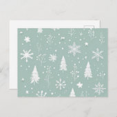 Postkarte mit weißen Bäumen und Schneeflocken (Vorne/Hinten)