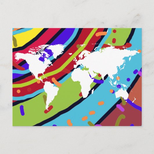 Postkarte mit Weltkarte in Farben (Vorderseite)