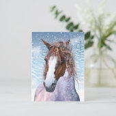 Postkarte mit Winterpferd im Schnee (Stehend Vorderseite)