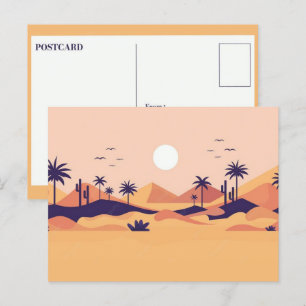 Postkarte mit Wüstenlandschaft in flacher Vektor-I